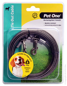 Pet One Tie Out Cable 10M 3Mm Suit Dogs Up To 15Kg