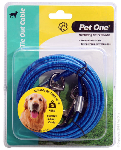 Pet One Tie Out Cable 6M 4.8Mm Suit Dogs Up To 45Kg
