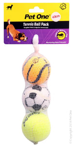 Pet One Dog Toy Tennis Ball 3 pack with Print 4.8cm Diameter