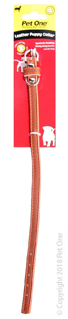 Pet One Collar Leather With Synthetic Padding Puppy 30Cm Brown