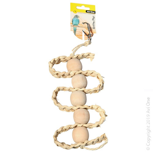 Avi One Bird Toy Wooden Beads with Woven Straw 33cm