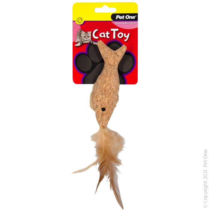 Pet One Cat Toy Plush Cork Fish with Feather 14 cm