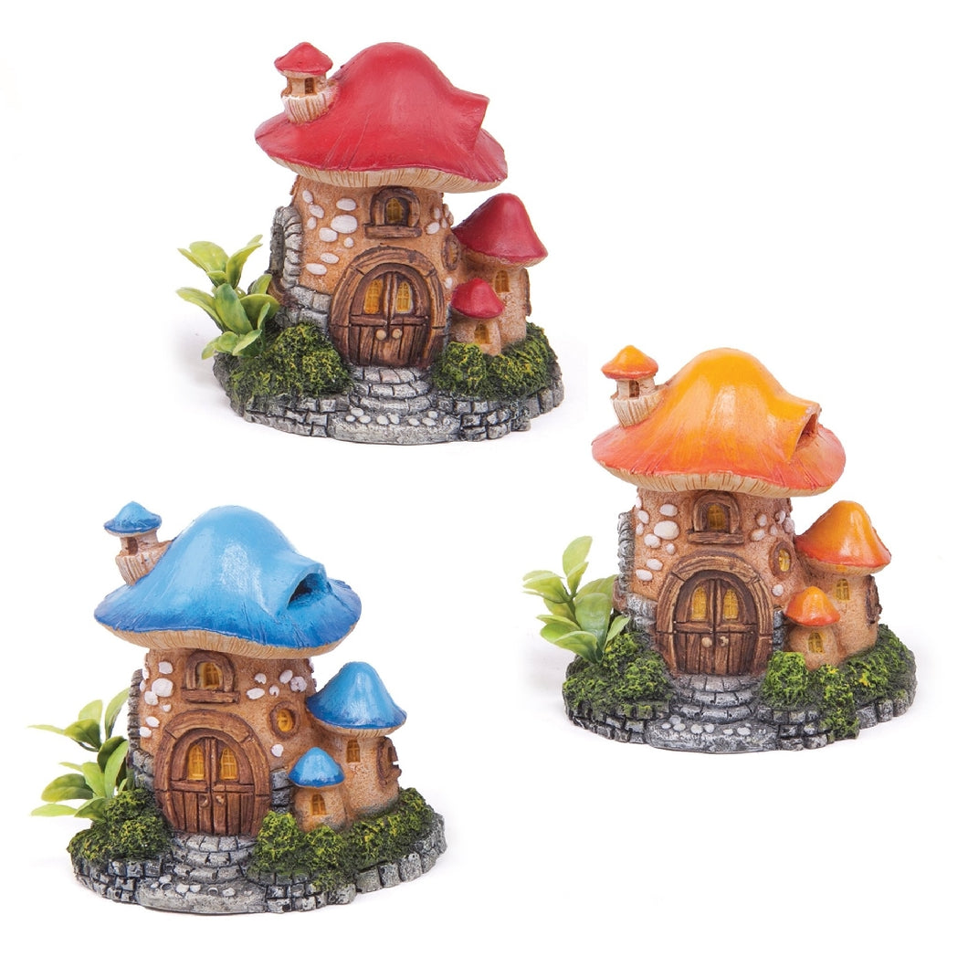 Kazoo Mushroom House with plants - Small - Red/Blue/Orange
