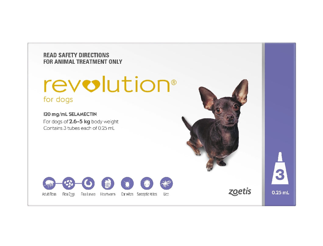 Revolution Dog 30mg 2.6 - 5kg (Purple) 3 Pack incl. Canex Tabs