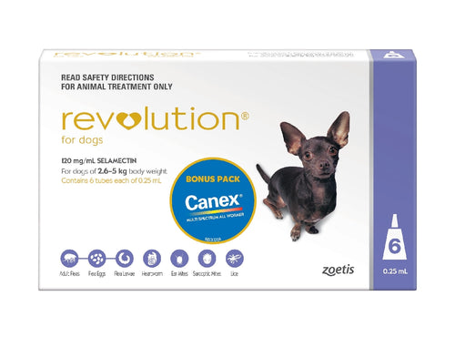 Revolution Dog 30mg 2.6 - 5kg (Purple) 3 Pack incl. Canex Tabs
