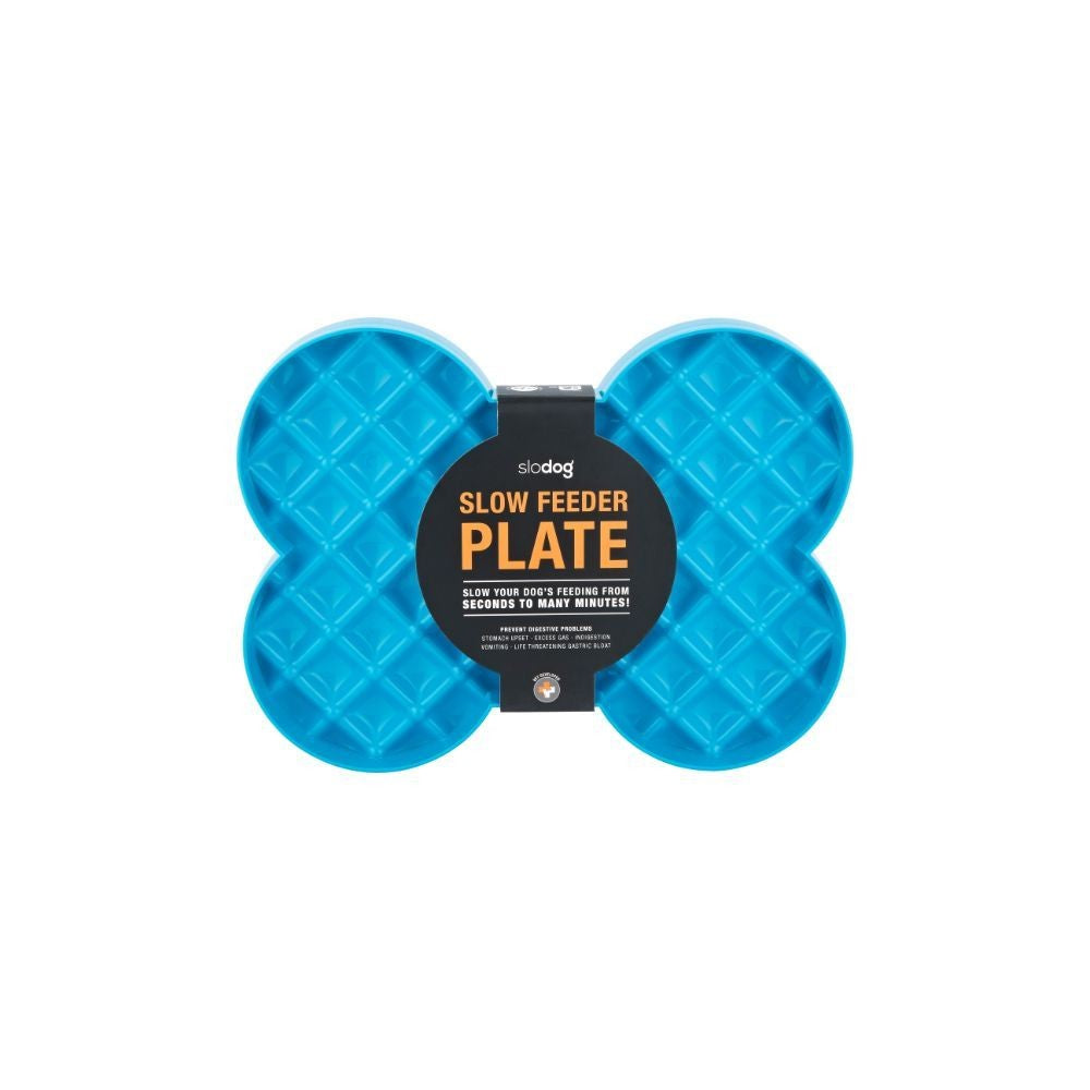 SloDog No Gulp Bone-Shaped Slow Food Plate for Cats & Dogs Blue
