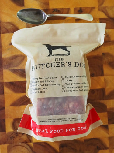The Butchers Dog Chunky Beef Heart & Liver 1.55Kg 6 Discs - Available In Store or Local Delivery Only